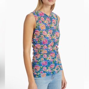 Veronica Beard Tazmin Floral Ruched Top Sleeveless V Neck Spring Summer Size 6